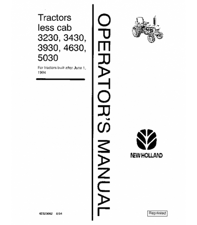 FORD NEW HOLLAND 3230, 3430, 3930, 4630, 5030 TRACTOR OPERATOR'S MANUAL
