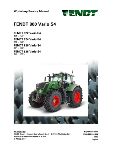 Fendt 822, 824, 826, 828 Vario Tier 4 Tractor Service Repair Manual