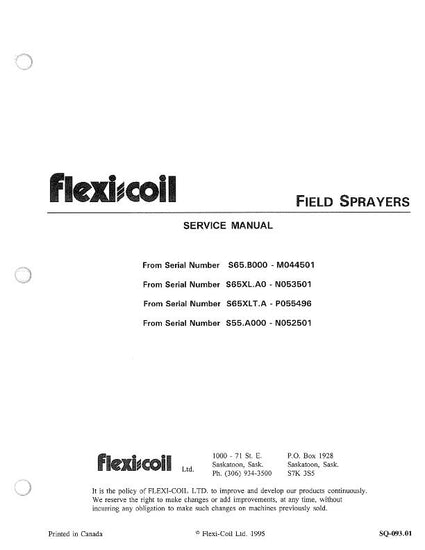 Flexi-Coil 55, 65, 65XL, 65XLT Sprayer Service Repair Manual SQ-093.01