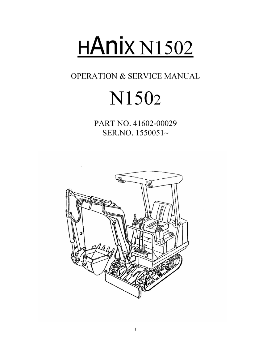 Hanix N1502 Mini Excavator Operation & Service Manual