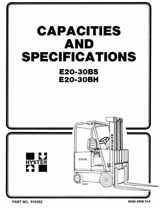 Hyster E20B, E20BH, E25B, E25BH, E30BH, E30BS Electric Forklift Truck B114 Series Service Repair Manual