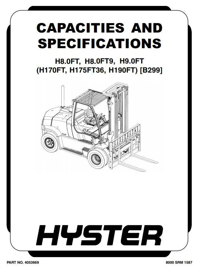 Hyster H170FT, H175FT36, H190FT Forklift Truck A299 Series Workshop Service Manual (USA)