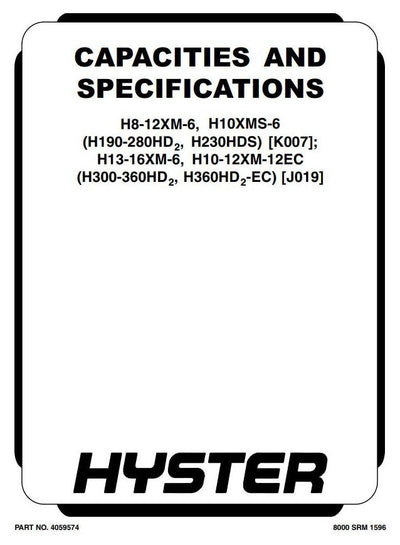 Hyster H190HD2, H210HD2, H230HD2, H230HDS2, H250HD2, H280HD2 USA Forklift K007 Series Service Repair Manual
