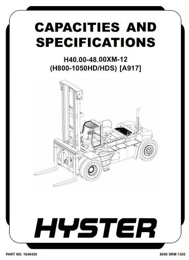 Hyster H800HDS HDS, H900HD HDS, H970HDS, H1050HD HDS Forklift Truck A917 series Service Repair Manual (USA)