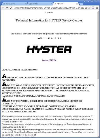 Hyster T1.0 T1.2 T1.5 Electric Fork Lift Truck A462 Series Workshop Service Repair Manual