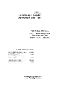 JOHN DEERE 210LJ LANDSCAPE LOADER OPERATION AND TEST SERVICE TECHNICAL MANUAL TM10730