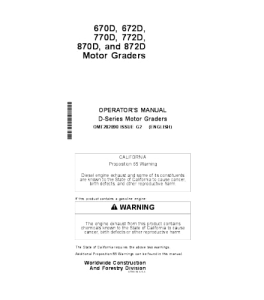 John Deere 670D, 672D, 770D, 772D, 870D, 872D Motor Grader Operator'S Manual Omt202890