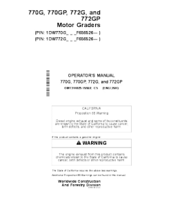 John Deere 770G, 770GP, 772G, 772GP Motor Grader Operator'S Manual Omt314825