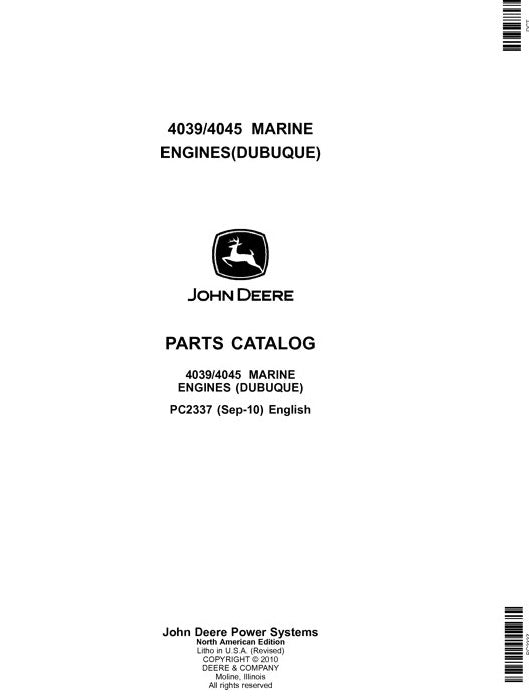 John Deere 3.9L, 4039, 4.5L, 4045 Powertech Marine Engine Dubuque Engine Parts Manual PC2337