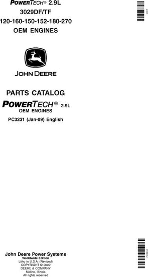 John Deere 3029DF/TF POWERTECH Engine Parts Manual PC3231