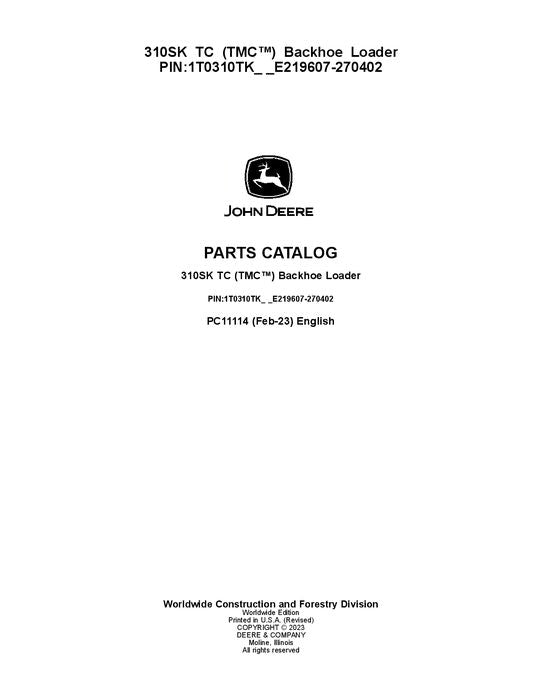 John Deere 310SK TC TMC Backhoe Loader Parts Manual PC11114 Heavy