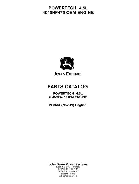 John Deere 4.5L, 4045HF475 POWERTECH Engine Parts Manual PC8684