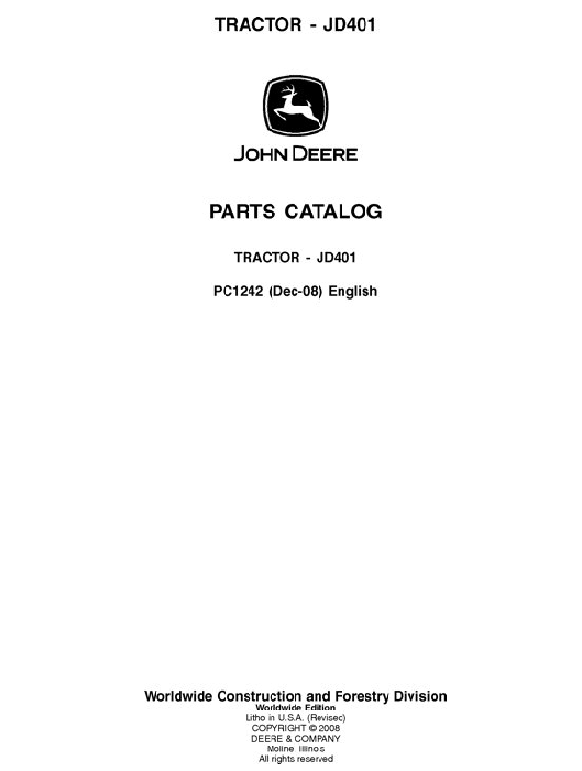 John Deere 401 Series Tractor Parts Manual PC1242