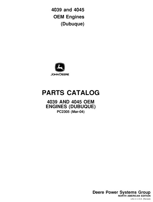 John Deere 4039, 4045 300 Series Engine Parts Manual PC2305