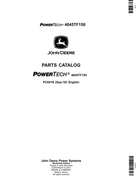 John Deere 4045TF150 POWERTECH Engine Parts Manual PC8419