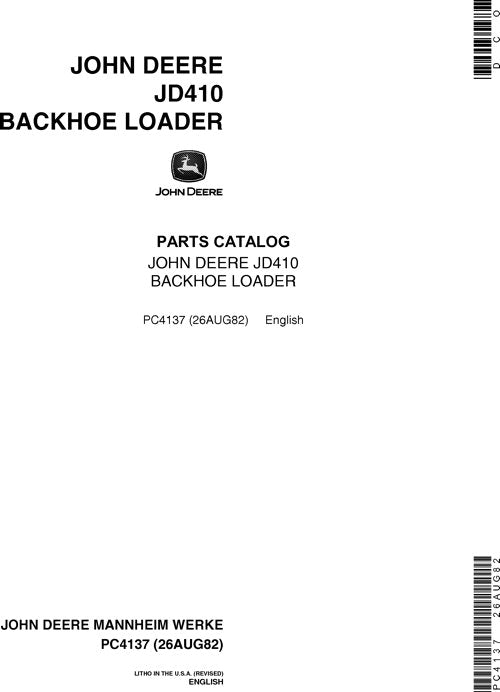 John Deere 410 Backhoe Loader Parts Manual PC4137