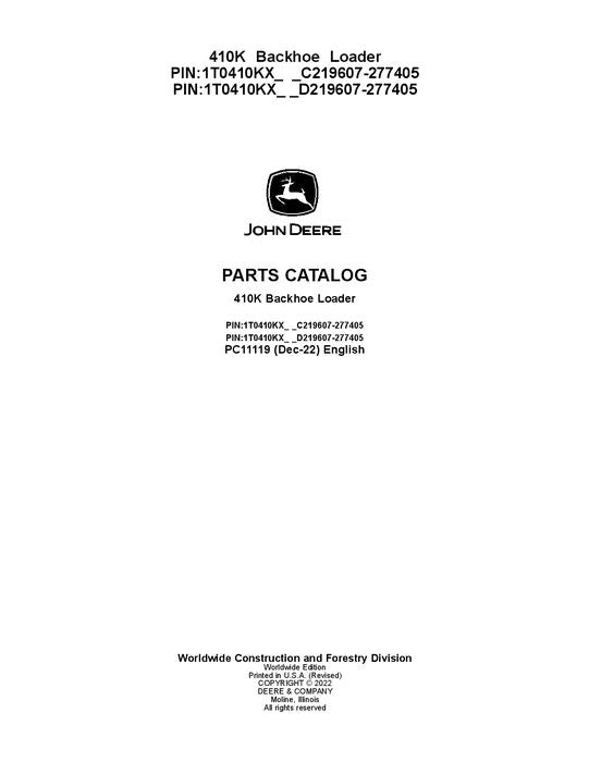 John Deere 410K K Series Backhoe Loader Parts Manual PC11119