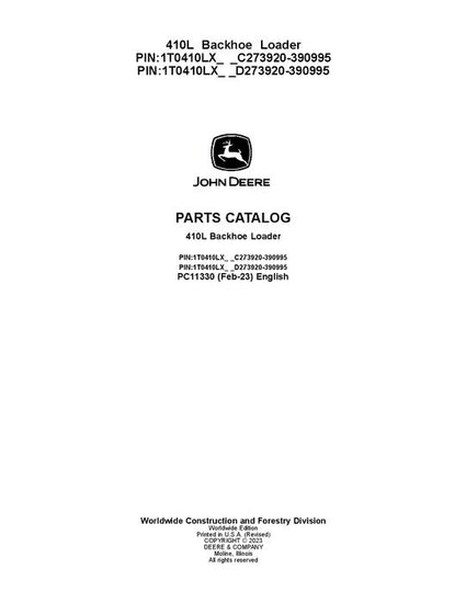 John Deere 410L L Series Backhoe Loader Parts Manual PC11330