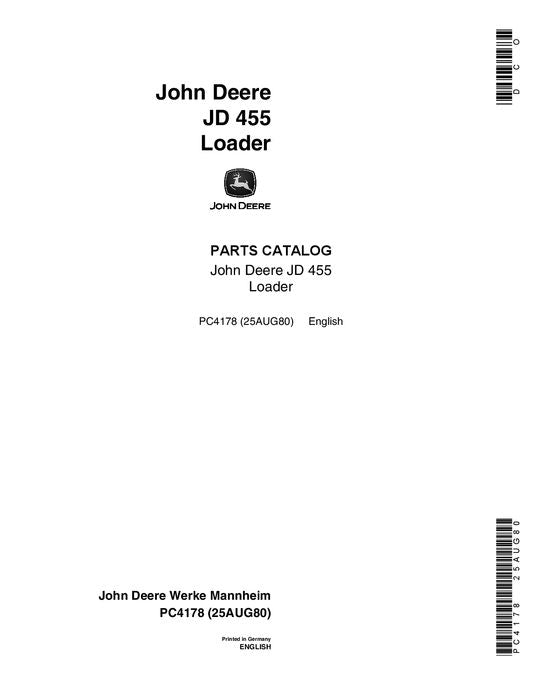 John Deere 455 Series Crawler Parts Manual PC4178