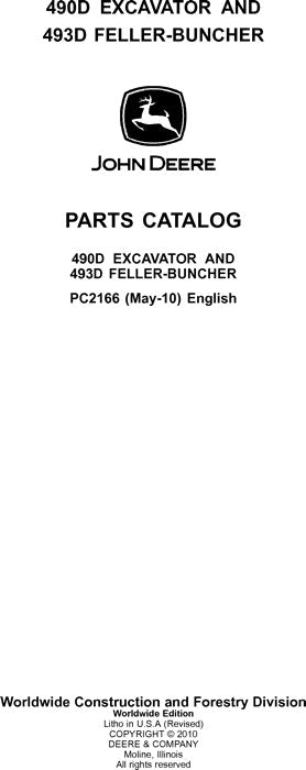 John Deere 490D, 493D Excavator Parts Manual PC2166