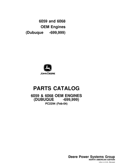 John Deere 5.9L, 6.8L, 6059, 6068 300 Series Engine Parts Manual PC2294