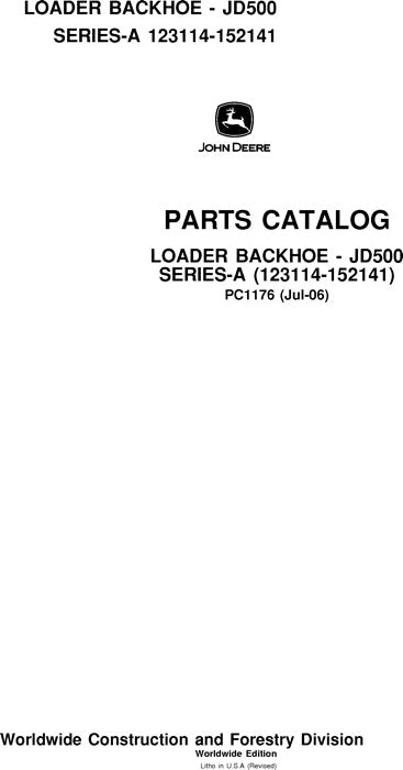 John Deere 500A A Series Compact Track Loader Parts Manual PC1176