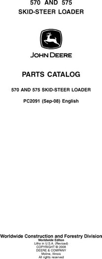John Deere 570, 575 Series Skid Steer Parts Manual PC2091