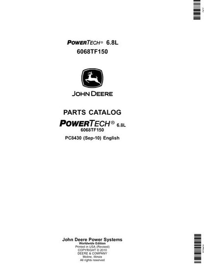 John Deere 6068TF150, 6.8L POWERTECH Engine Parts Manual PC8430