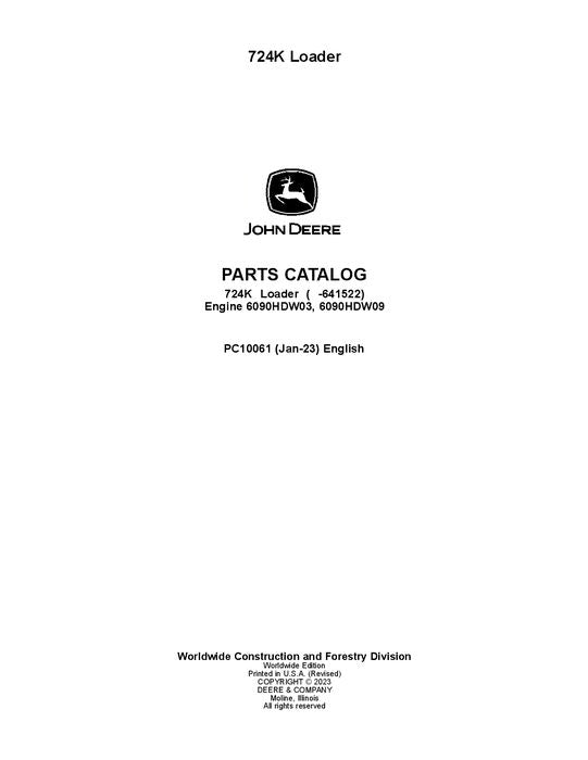 John Deere 624K K Series Loader Parts Manual PC10058