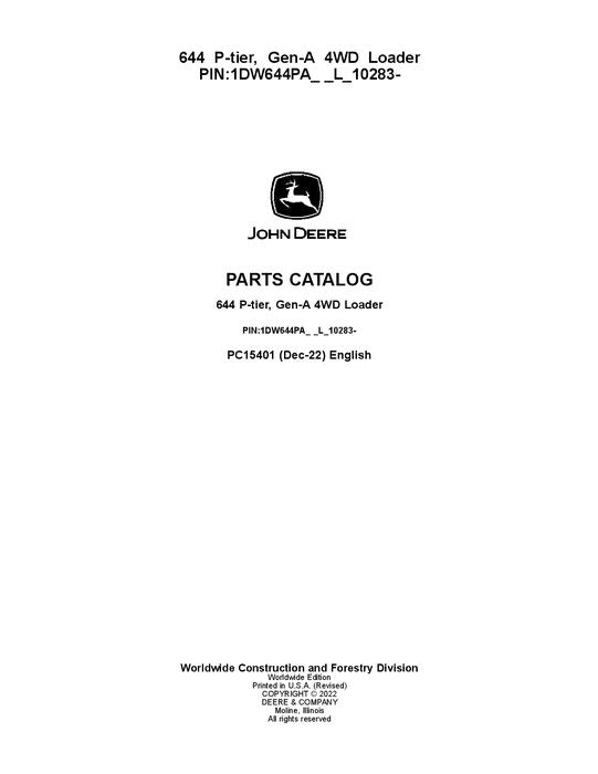 John Deere 644 P-TIER G Series Loader Parts Manual PC15401