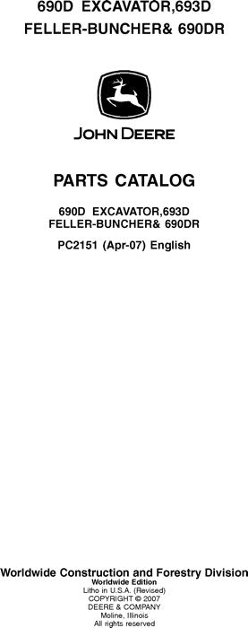 John Deere 690D, 693D, 690DR Excavator Parts Manual PC2151