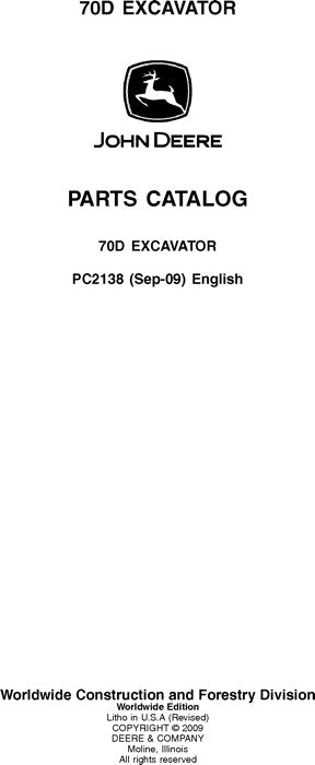 John Deere 70D Excavator Parts Manual PC2138