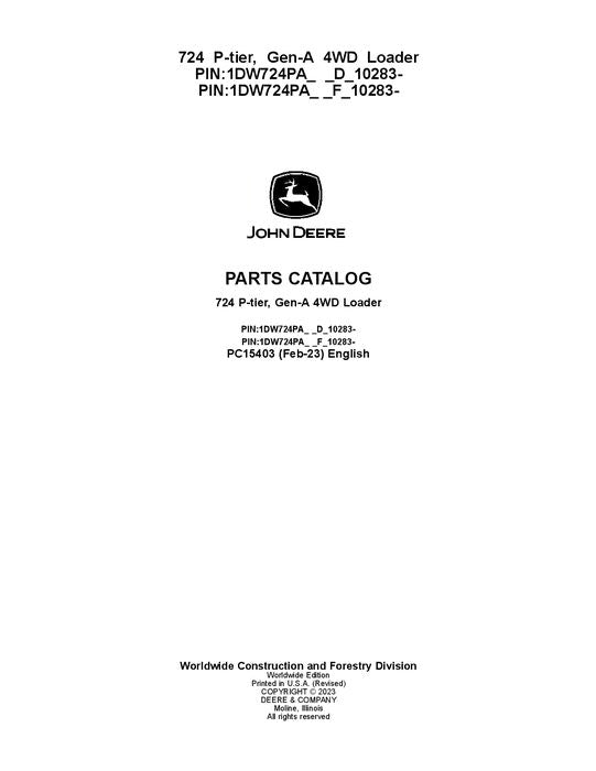 John Deere 724 P-TIER G Series Loader Parts Manual PC15403
