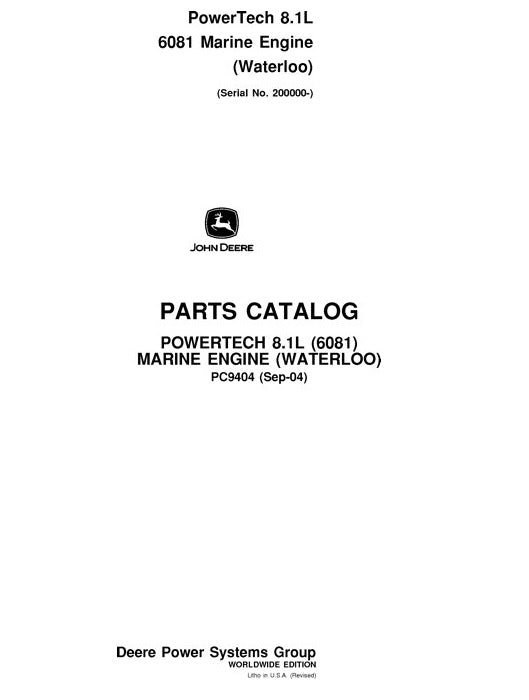 John Deere 8.1L, 6081, 6081AFM75 POWERTECH Engine Parts Manual PC9404