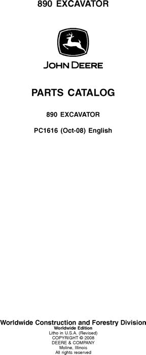 John Deere 890 Excavator Parts Manual PC1616