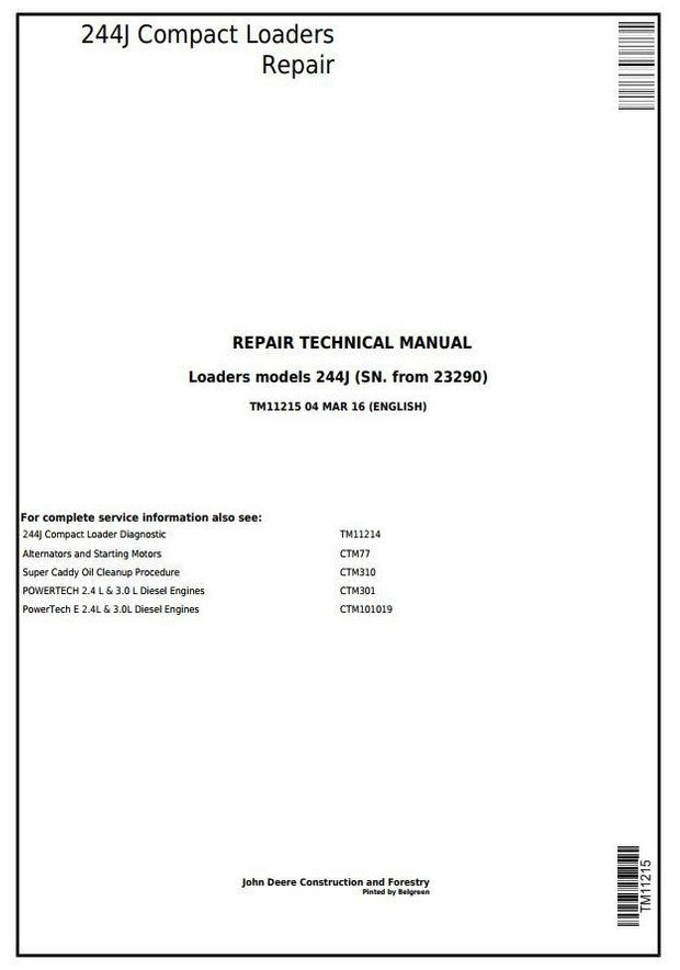 John Deere 244J Compact Loader Technical Service Repair Manual TM11215