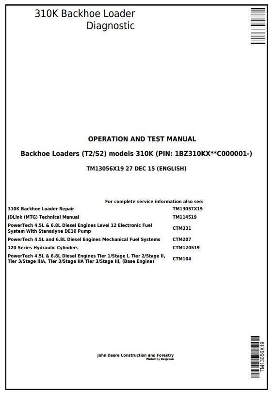 John Deere 310K Backhoe Loader Operation & Test Service Manual TM13056X19