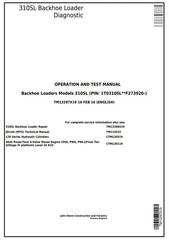 John Deere 310SL Backhoe Loader Operation & Test Service Manual TM13297X19