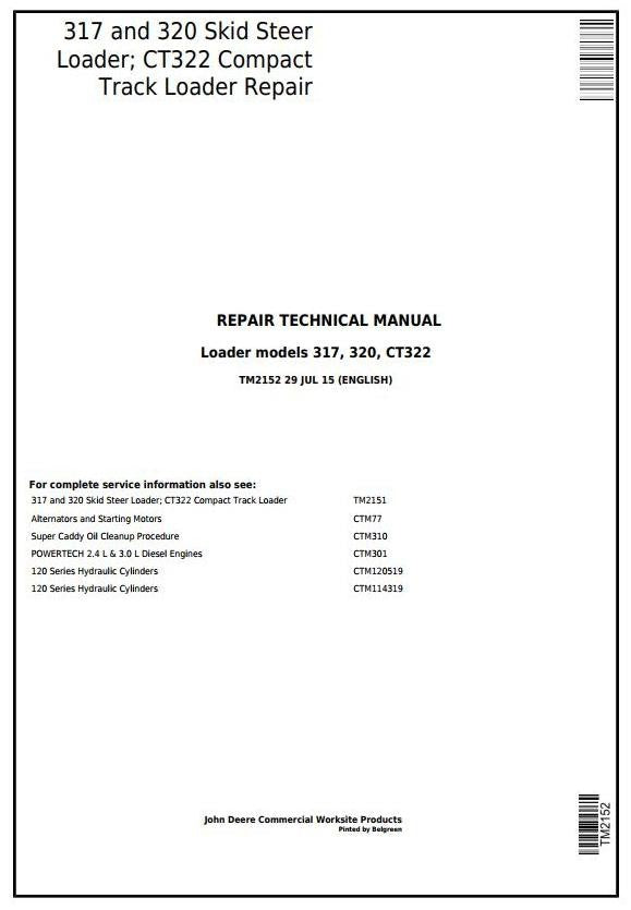 John Deere 317, 320 CT322 Skid Steer, Compact Track Loader Service Repair Technical Manual TM2152
