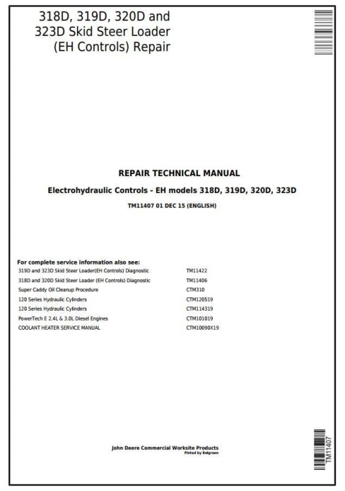 John Deere 318D, 319D, 320D, 323D Skid Steer Loader (EH Controls) Service Repair Manual (TM11407)