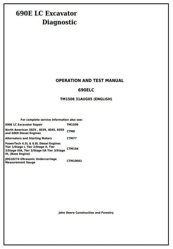 John Deere 690E LC Excavator Operation and Test Service Manual tm1508