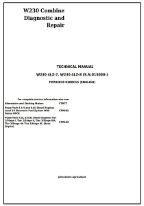John Deere W230 (4LZ-7, 4LZ-8) Combine Diagnostic, Operation and Test service Technical Manual TM702819