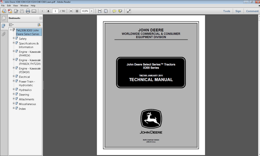 John Deere X300 X304 X320 X324 X340 X360 Lawn Tractor Service Repair Manual TM2308