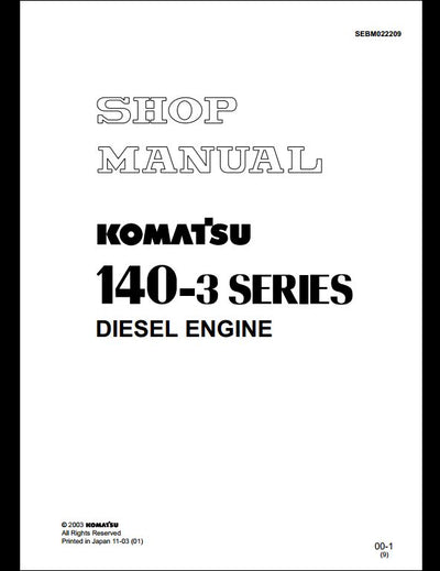 KOMATSU 140-3 Series Diesel Engine Service Repair Shop Manual