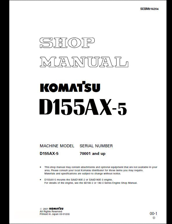 KOMATSU D155AX-5 Dozer Bulldozer Service Repair Shop Manual