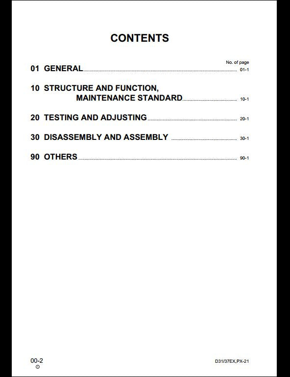 KOMATSU D31EX-21 D31PX-21 D37EX-21 D37PX-21 Bulldozer Service Repair Shop Manual