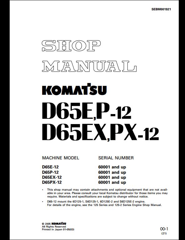 KOMATSU D65E-12 D65P-12 D65EX-12 D65PX-12 Hydraulic Excavator Service Repair Shop Manual