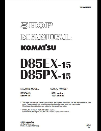 KOMATSU D85EX-15 D85PX-15 Bulldozer Service Repair Shop Manual