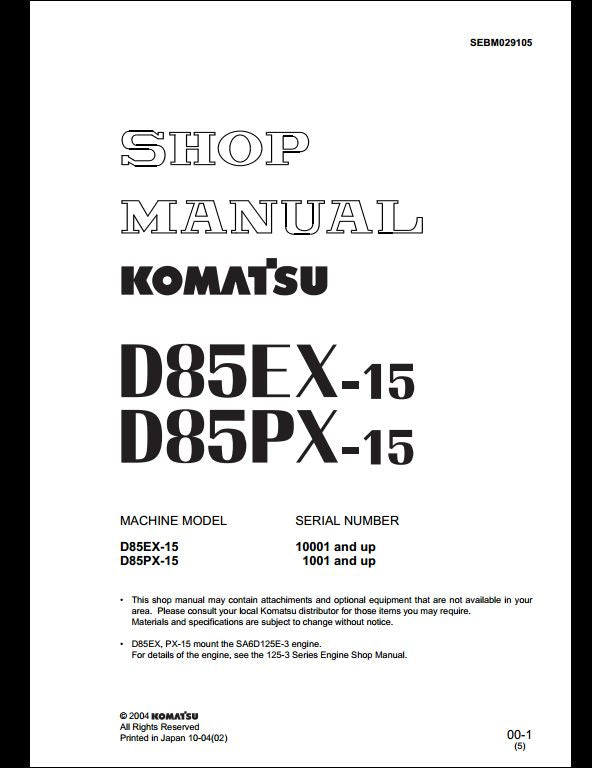 KOMATSU D85EX-15 D85PX-15 Bulldozer Service Repair Shop Manual