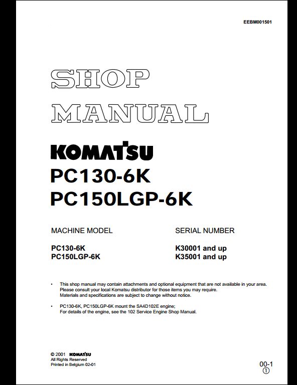 KOMATSU PC130-6K PC150LGP-6K Hydraulic Excavator Service Repair Shop Manual